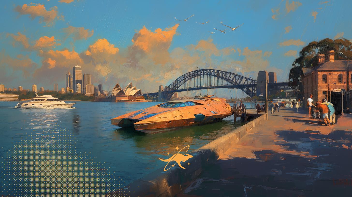 Sydney Harbour with advanced transport - symbolizing Australia's innovative future